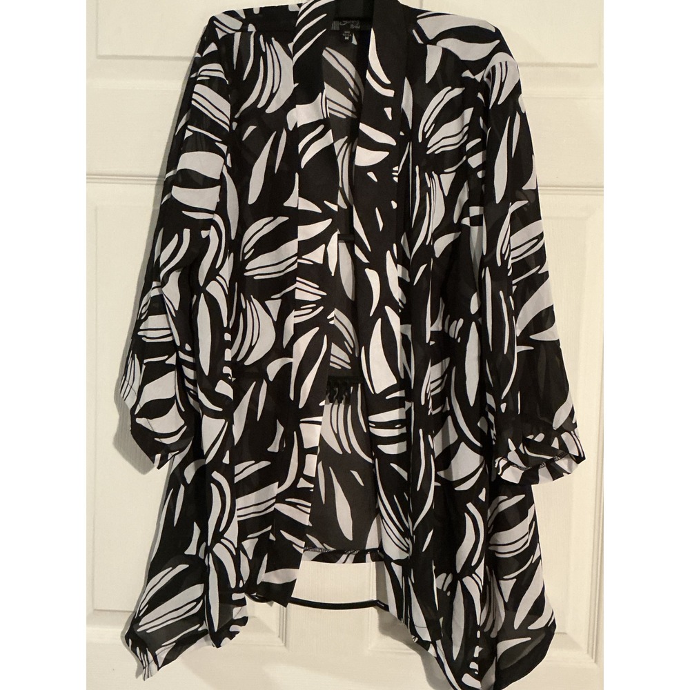 Simply Veraโ Vera Wang Black White Abstract Leaf Kimono Cardigan Size M